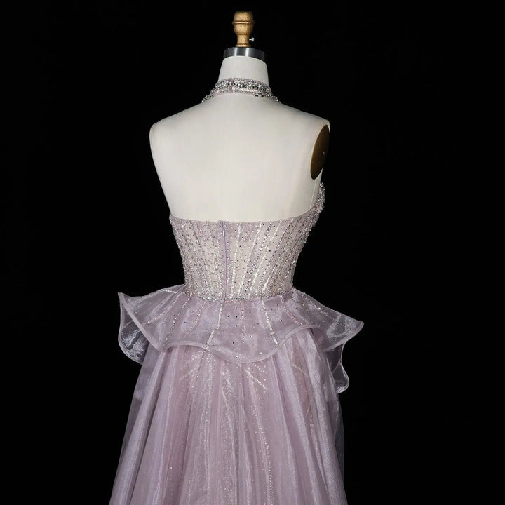 Dreamy Vow SS139 pink crystal beaded strapless evening gown back detail