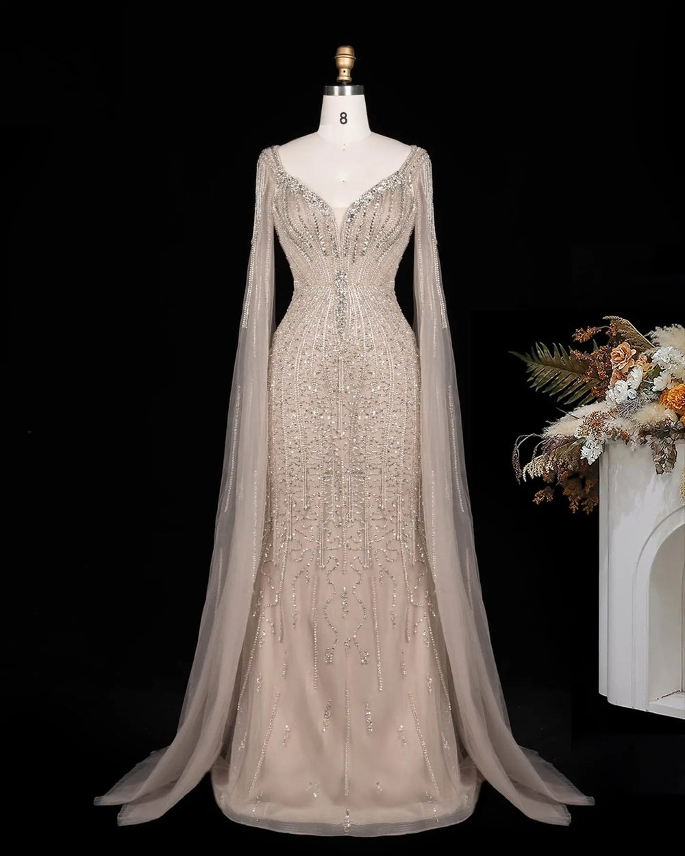 Dreamy Vow SS151 Champagne beaded evening gown, front