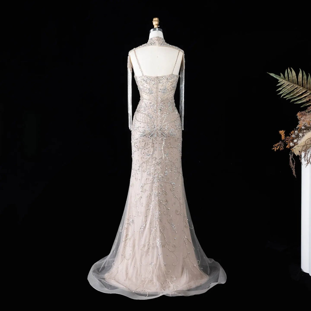 Dreamy Vow SS182 champagne crystal beaded mermaid evening dress studio front