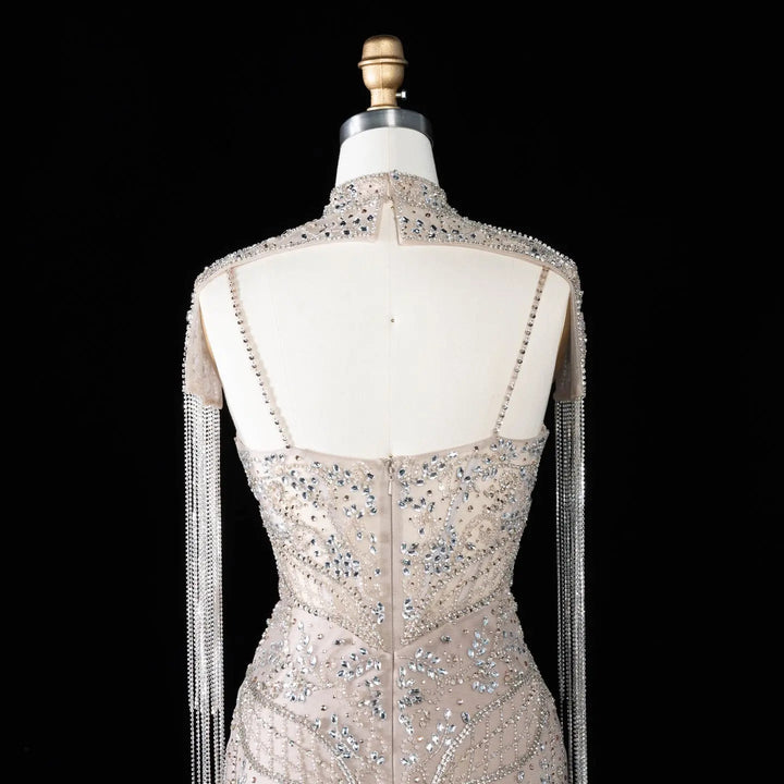 Dreamy Vow SS182 champagne crystal beaded mermaid evening dress back detail
