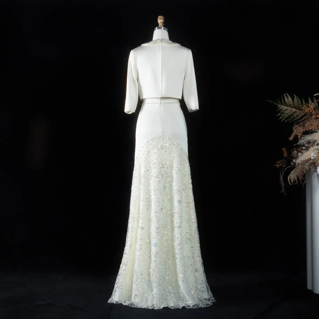 Dreamy Vow SS214 beige beaded two-piece evening dress back bodice view