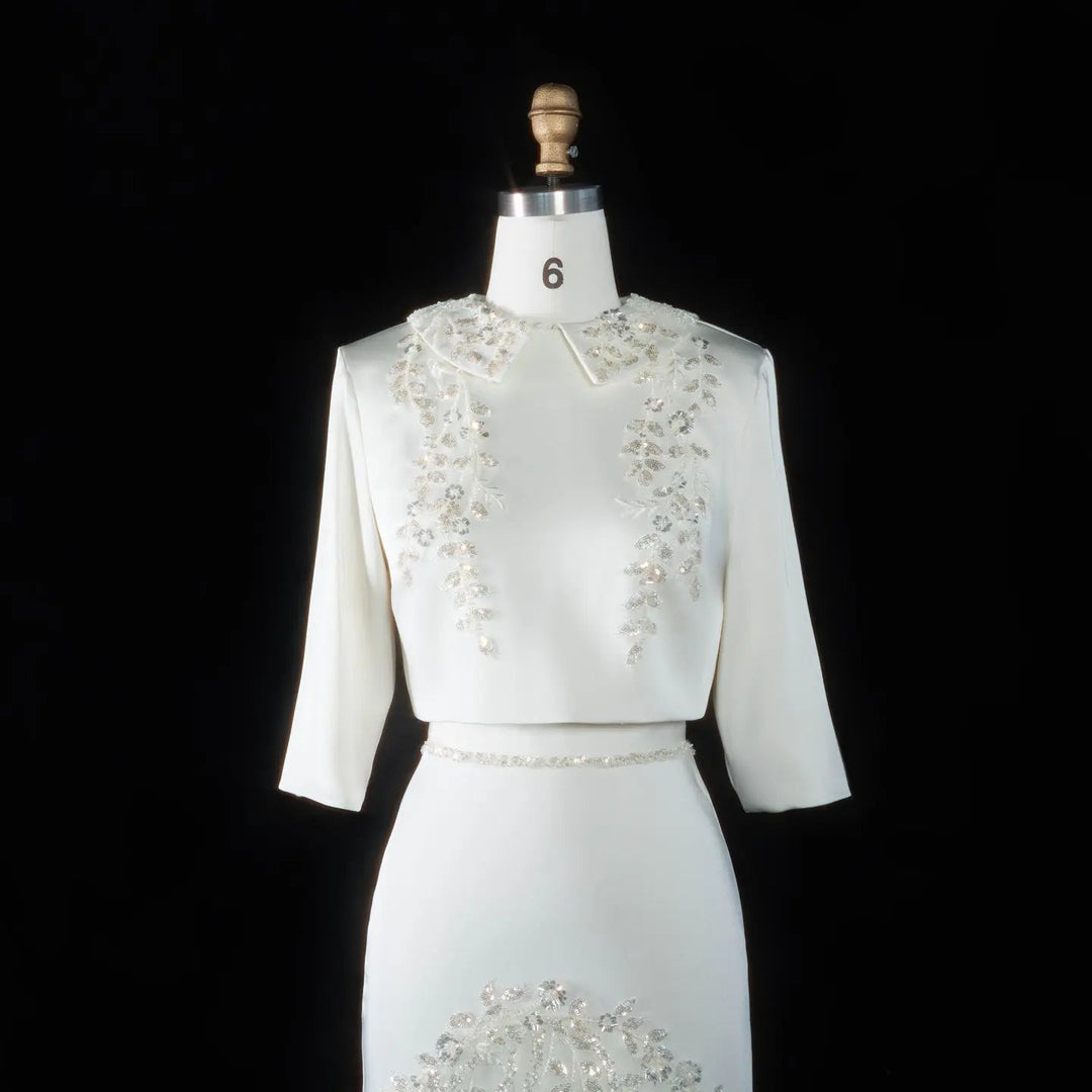 Dreamy Vow SS214 beige beaded two-piece evening dress front bodice view
