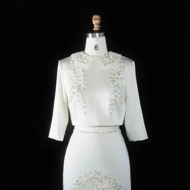 Dreamy Vow SS214 beige beaded two-piece evening dress front bodice view