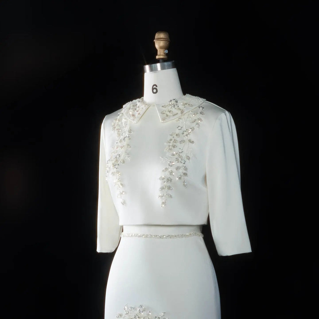 Dreamy Vow SS214 beige beaded two-piece evening dress front close up
