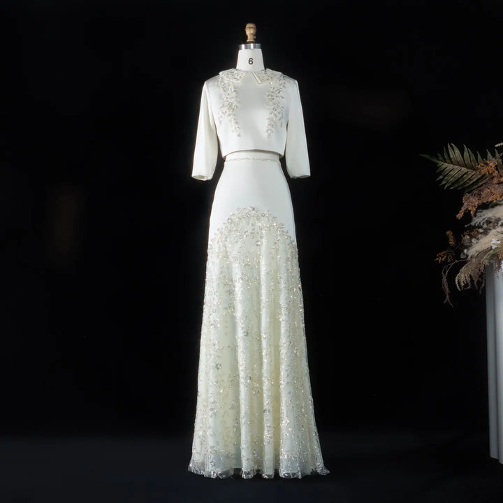 Dreamy Vow SS214 beige beaded two-piece evening dress front full view