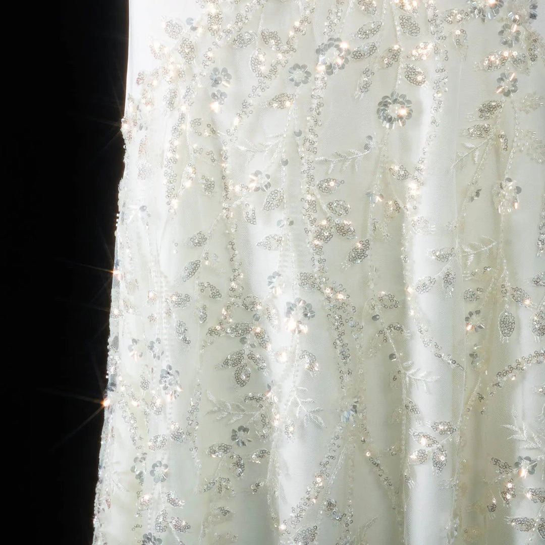Dreamy Vow SS214 beige beaded two-piece evening dress skirt beading detail