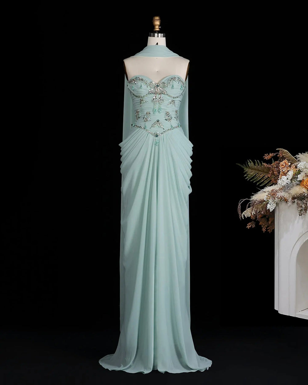 Dreamy Vow SS219 Aqua beaded evening gown, front