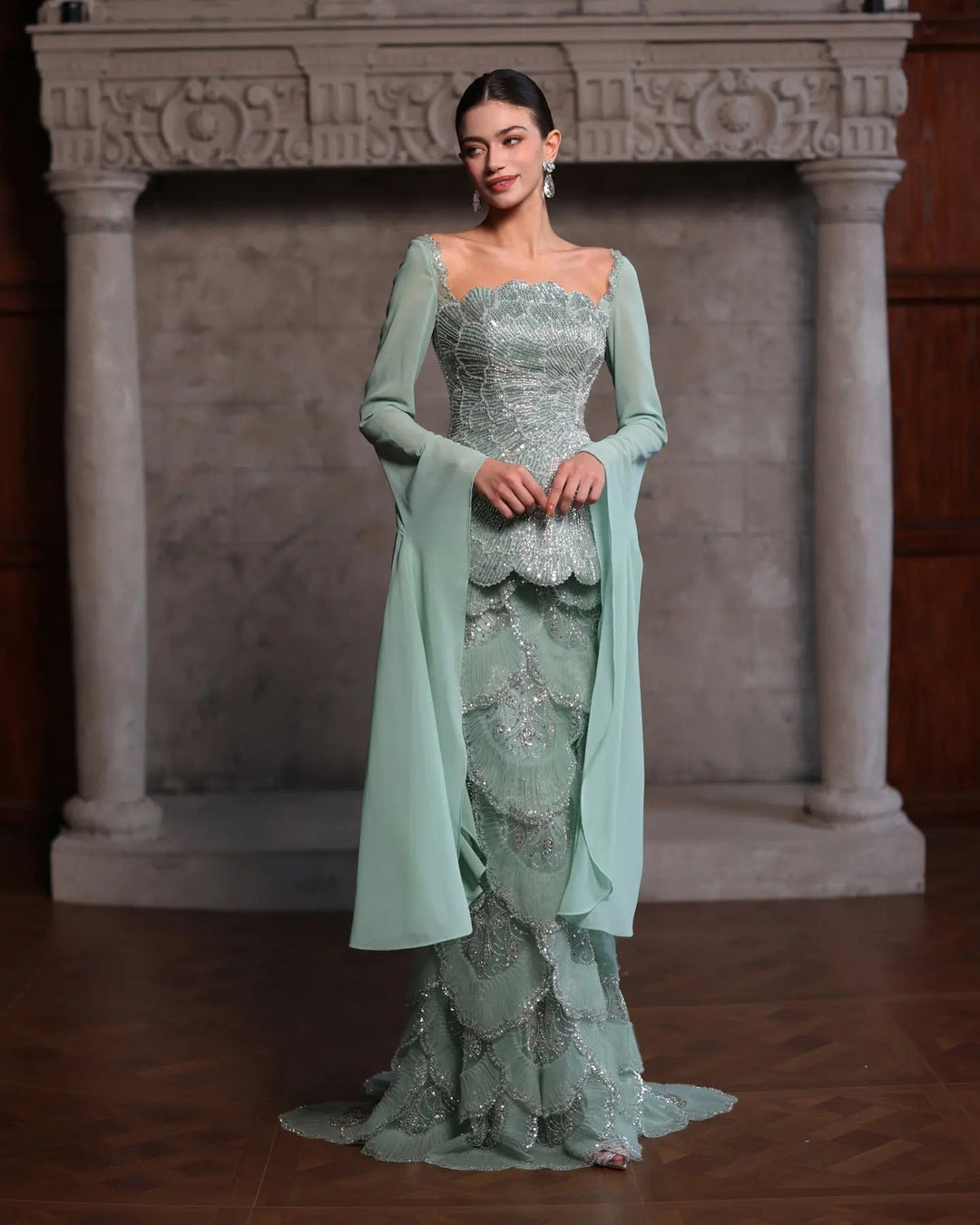 Dreamy Vow SS235 Sage Green beaded evening gown, additional view 04