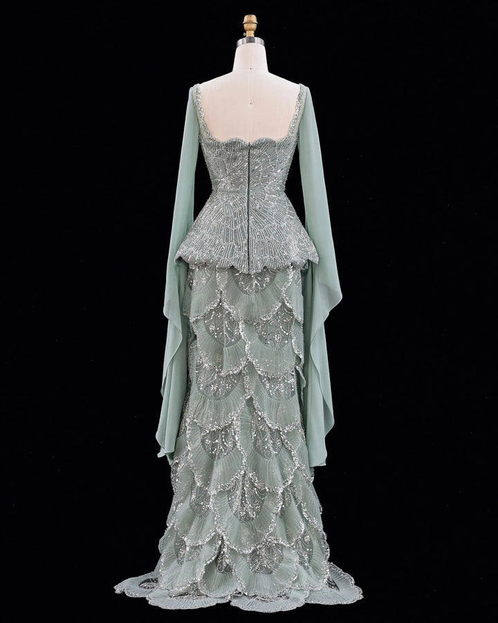 Dreamy Vow SS235 Sage Green beaded evening gown, back