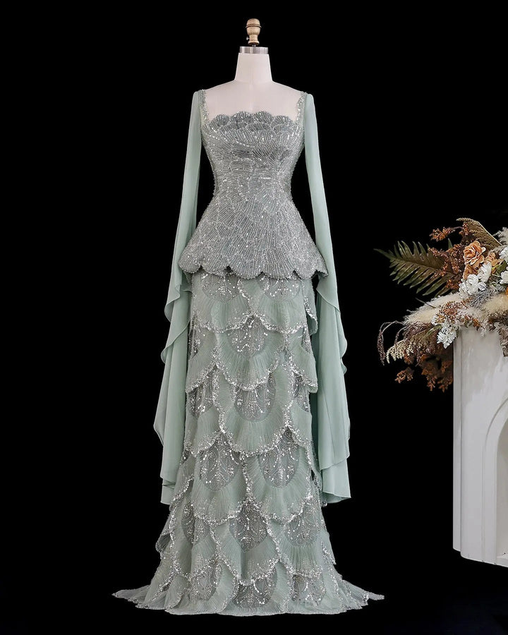 Dreamy Vow SS235 Sage Green beaded evening gown, front
