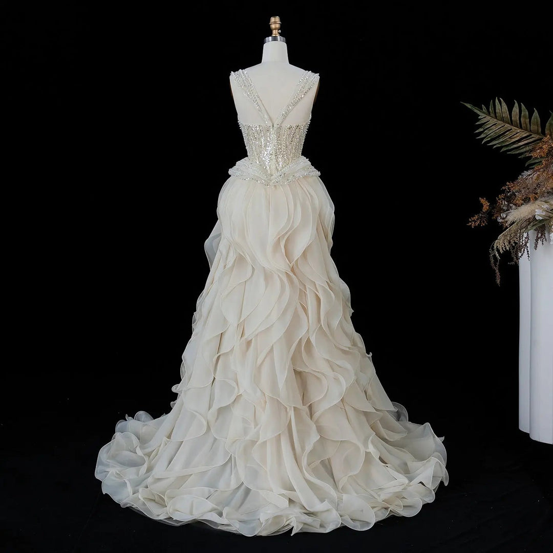 Dreamy Vow SS236 cream beaded evening dress front view