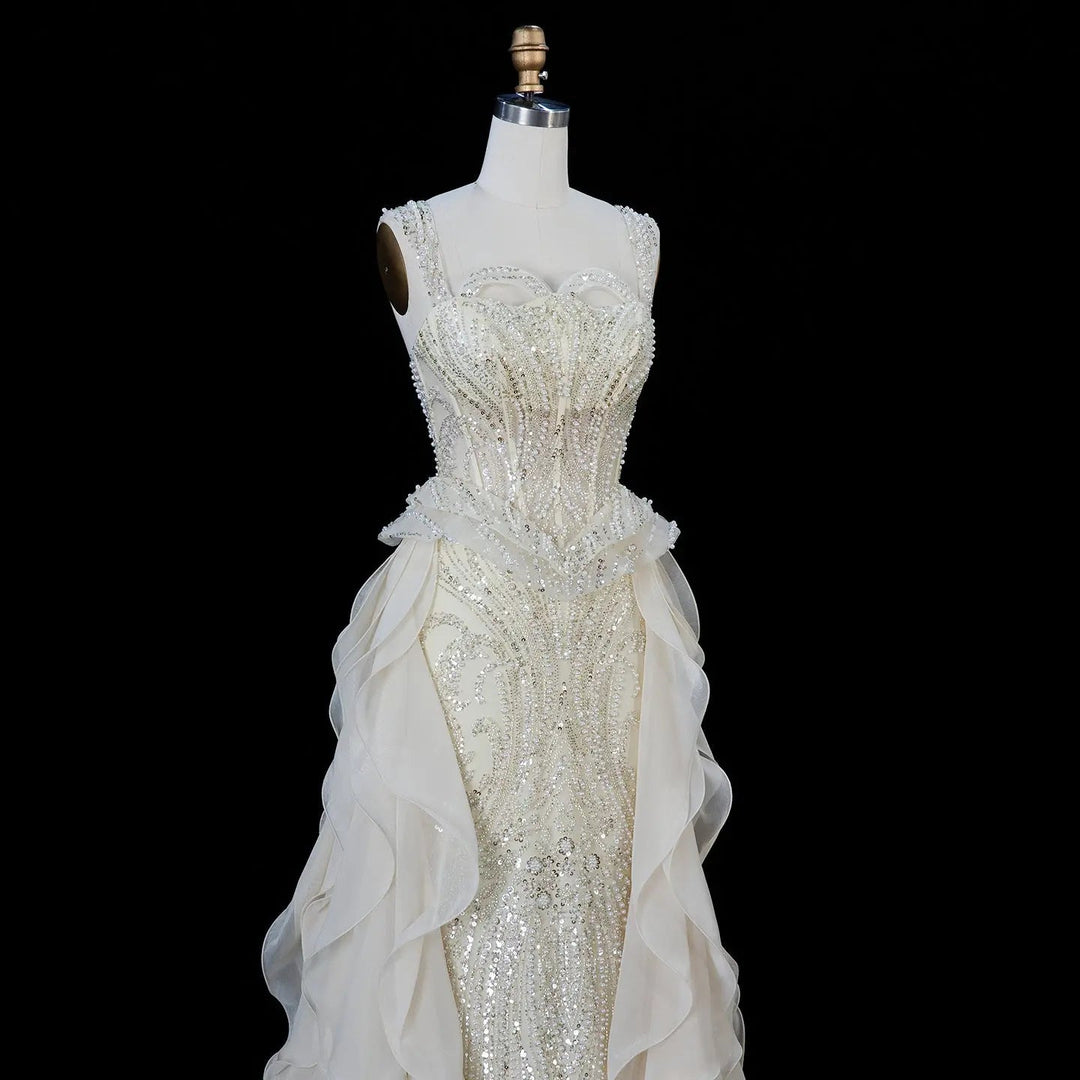 Dreamy Vow SS236 cream beaded evening dress full length