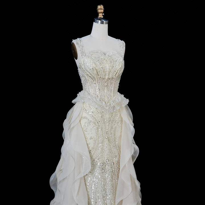 Dreamy Vow SS236 cream beaded evening dress full length