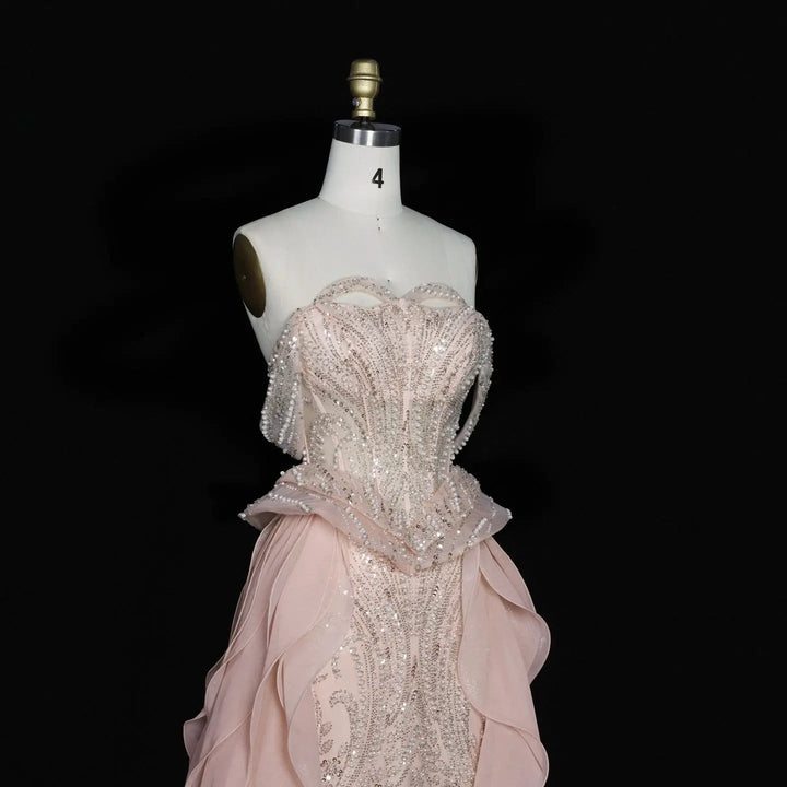 Dreamy Vow SS236 peach beaded evening dress back view