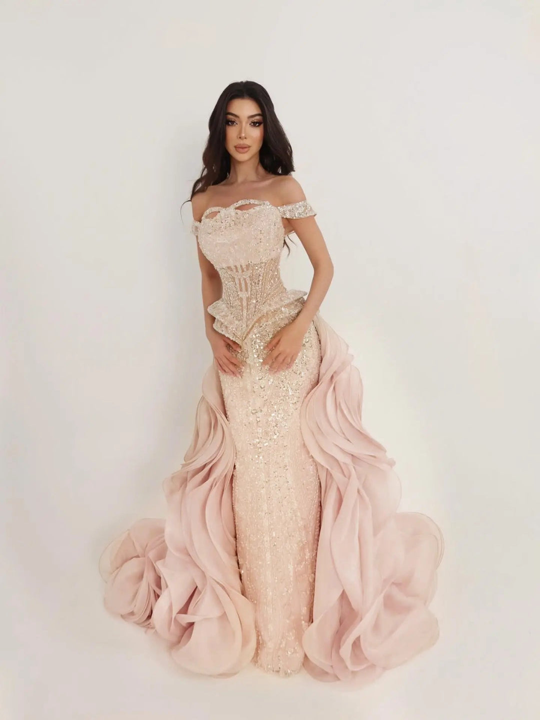Dreamy Vow SS236 peach beaded evening dress bodice detail