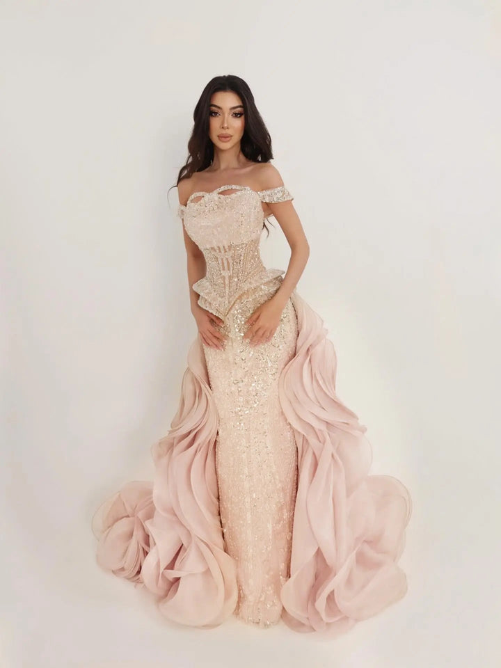 Dreamy Vow SS236 peach beaded evening dress bodice detail