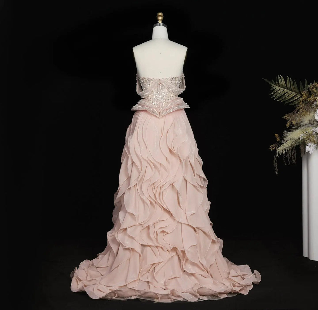 Dreamy Vow SS236 peach beaded evening dress fabric detail