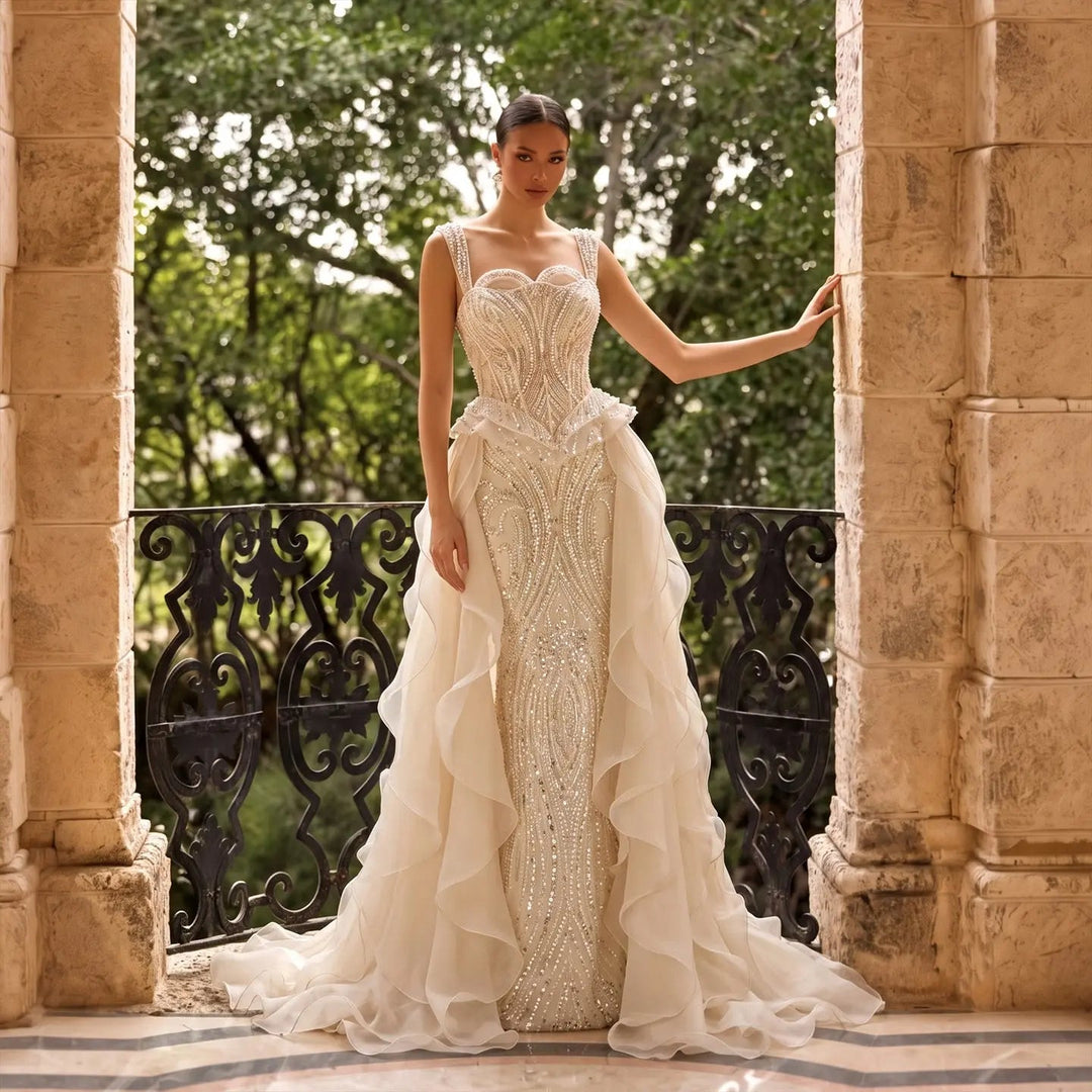Dreamy Vow SS236 peach beaded evening dress front view