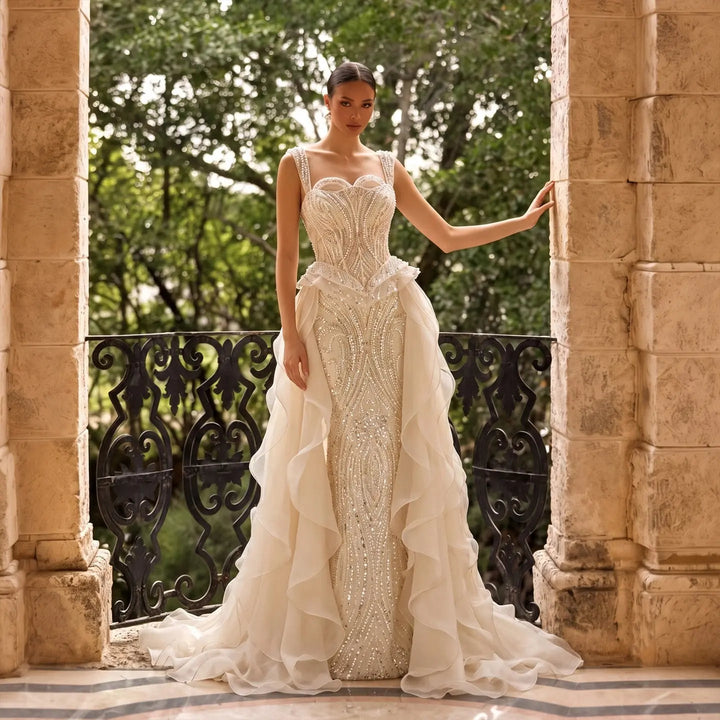 Dreamy Vow SS236 peach beaded evening dress front view