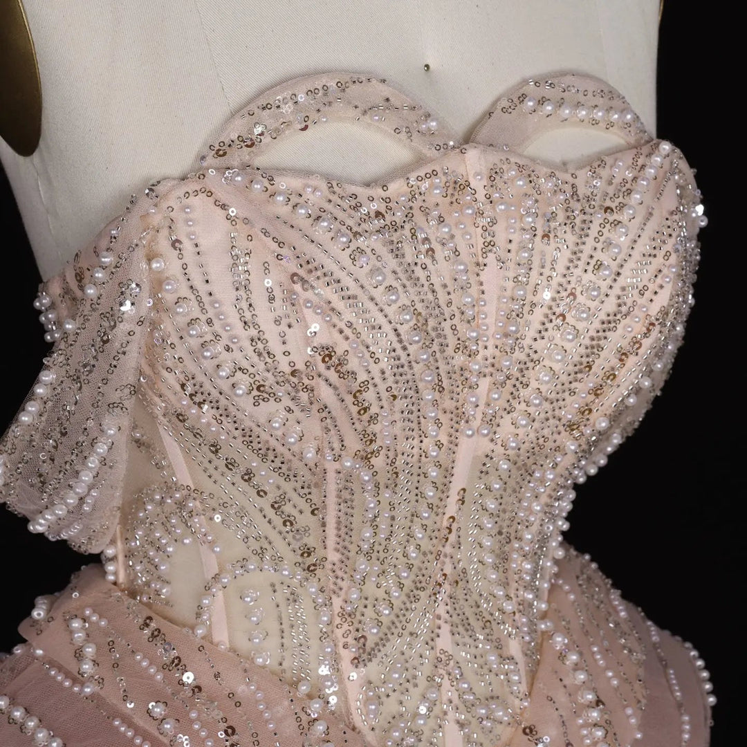 Dreamy Vow SS236 peach beaded evening dress model back