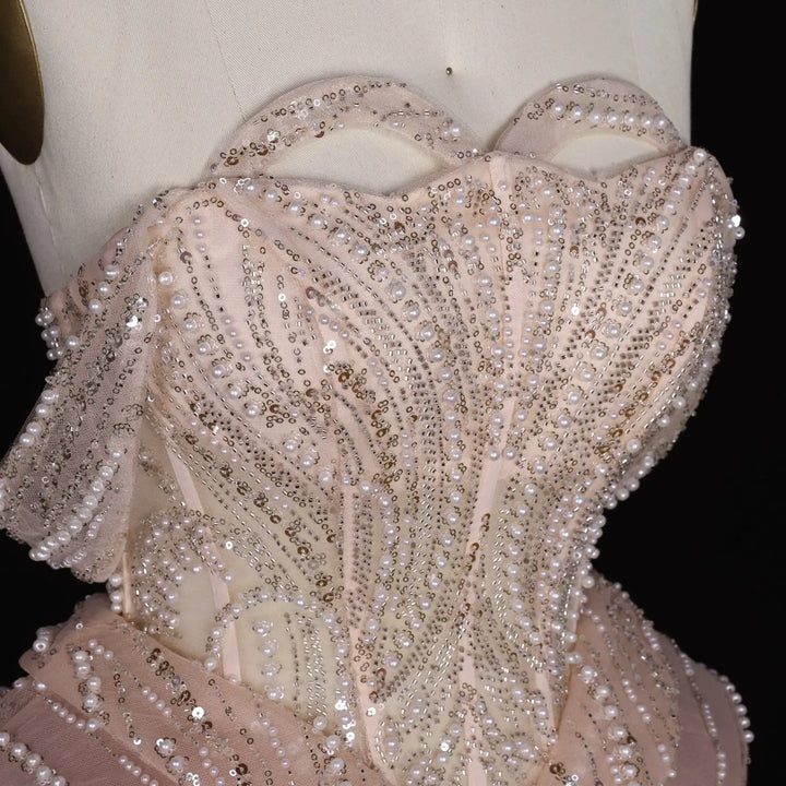 Dreamy Vow SS236 peach beaded evening dress model back