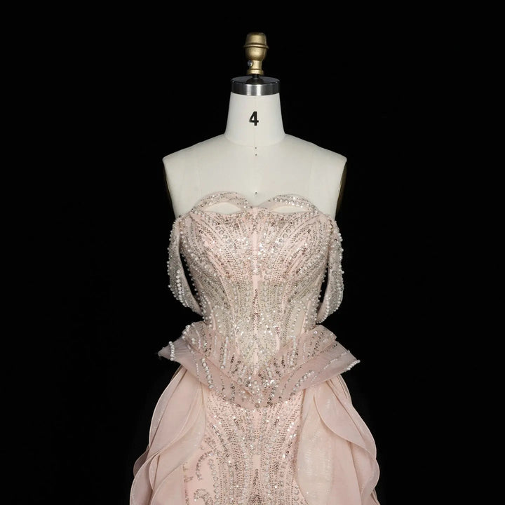 Dreamy Vow SS236 peach beaded evening dress side view