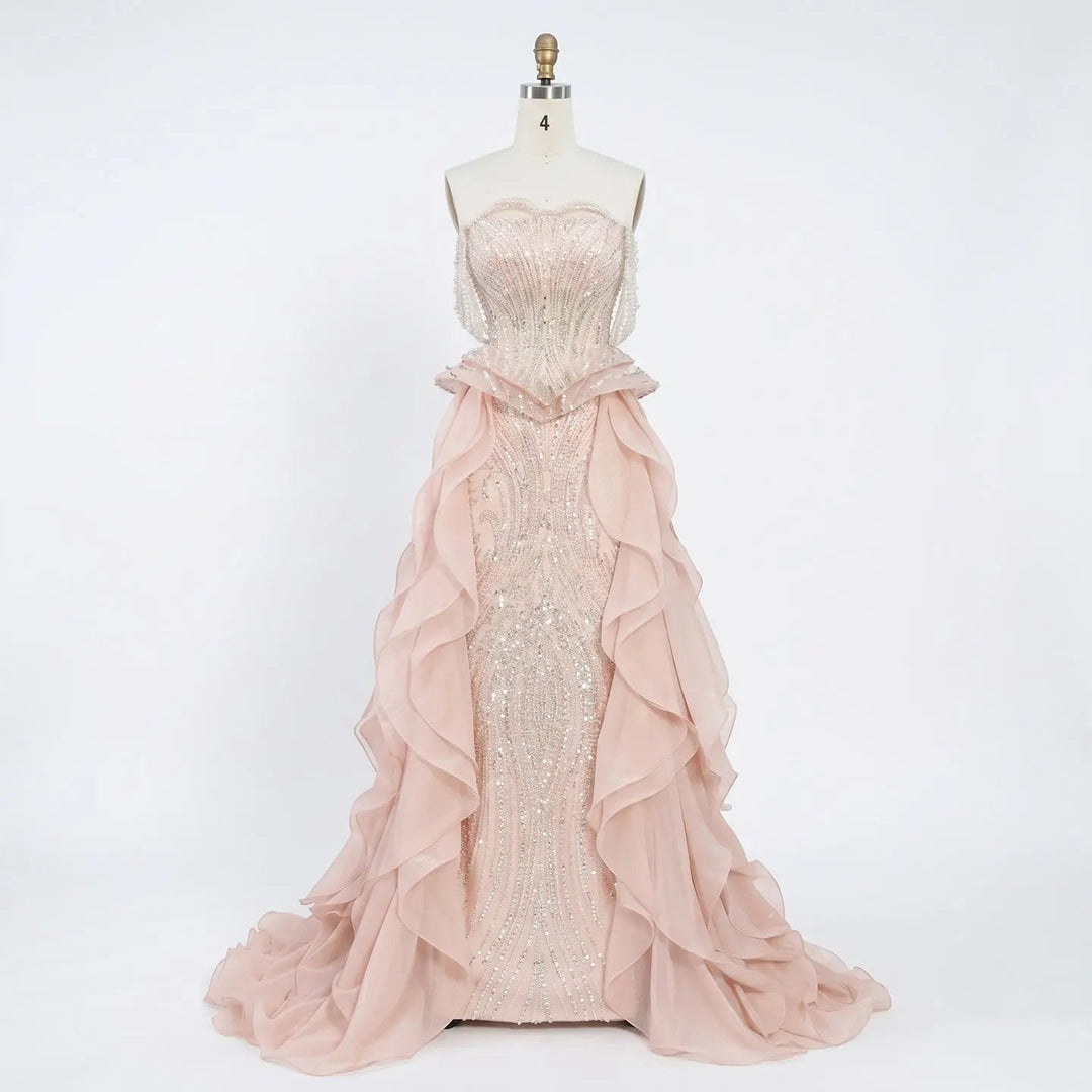 Dreamy Vow SS236 peach beaded evening dress waist detail