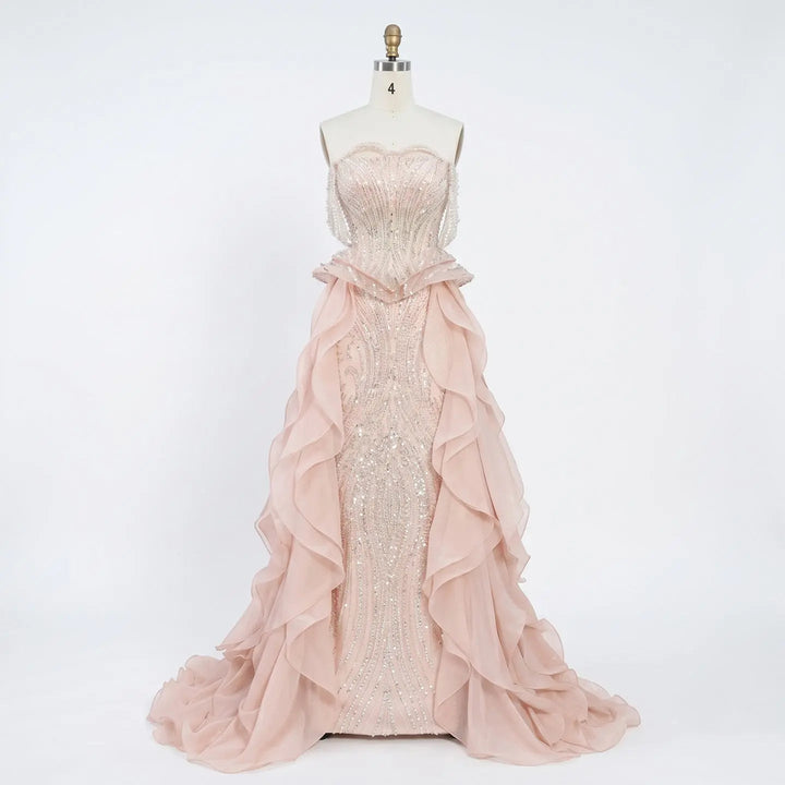Dreamy Vow SS236 peach beaded evening dress waist detail