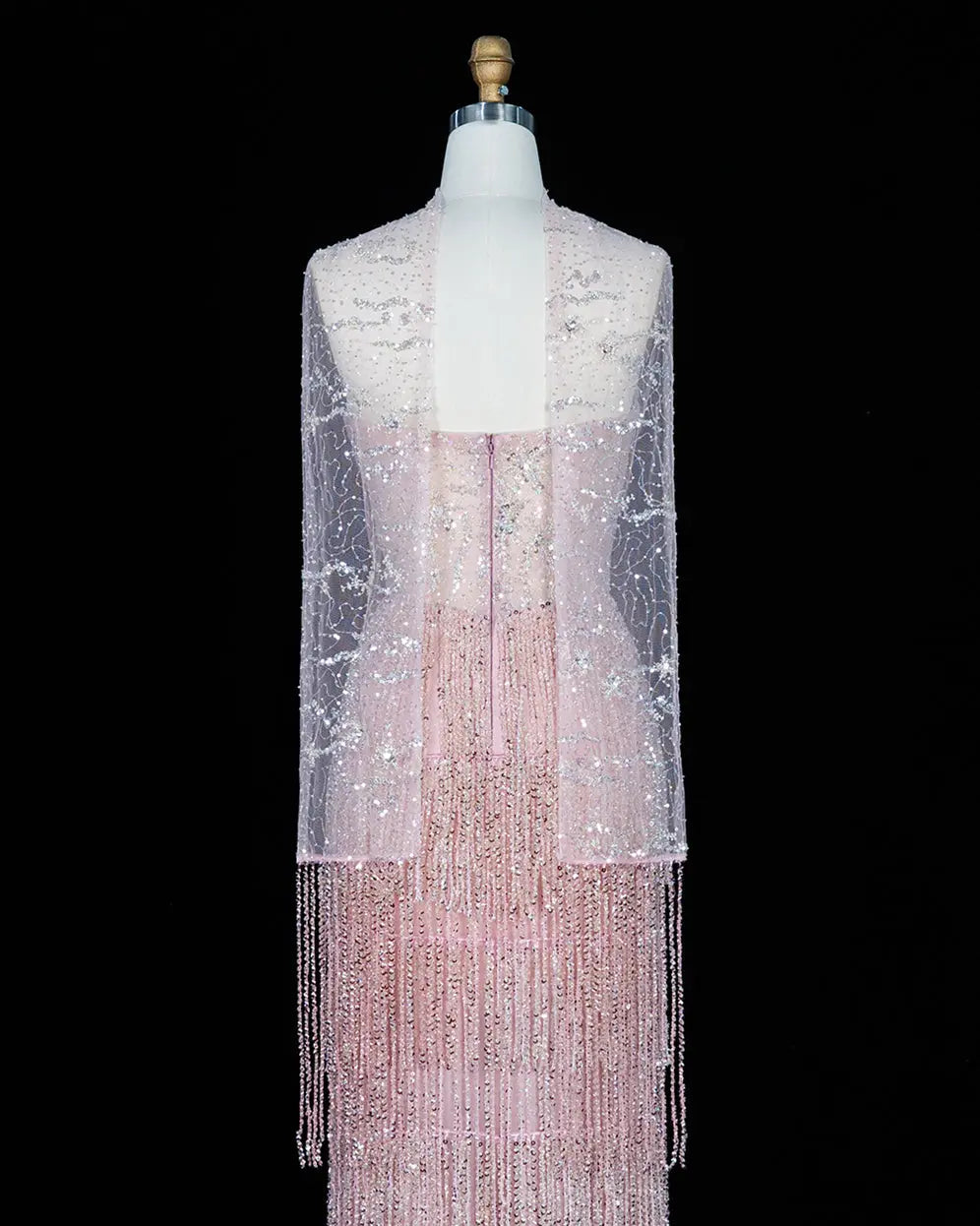 Dreamy Vow SS240 pink crystal beaded fringe sweetheart column evening dress