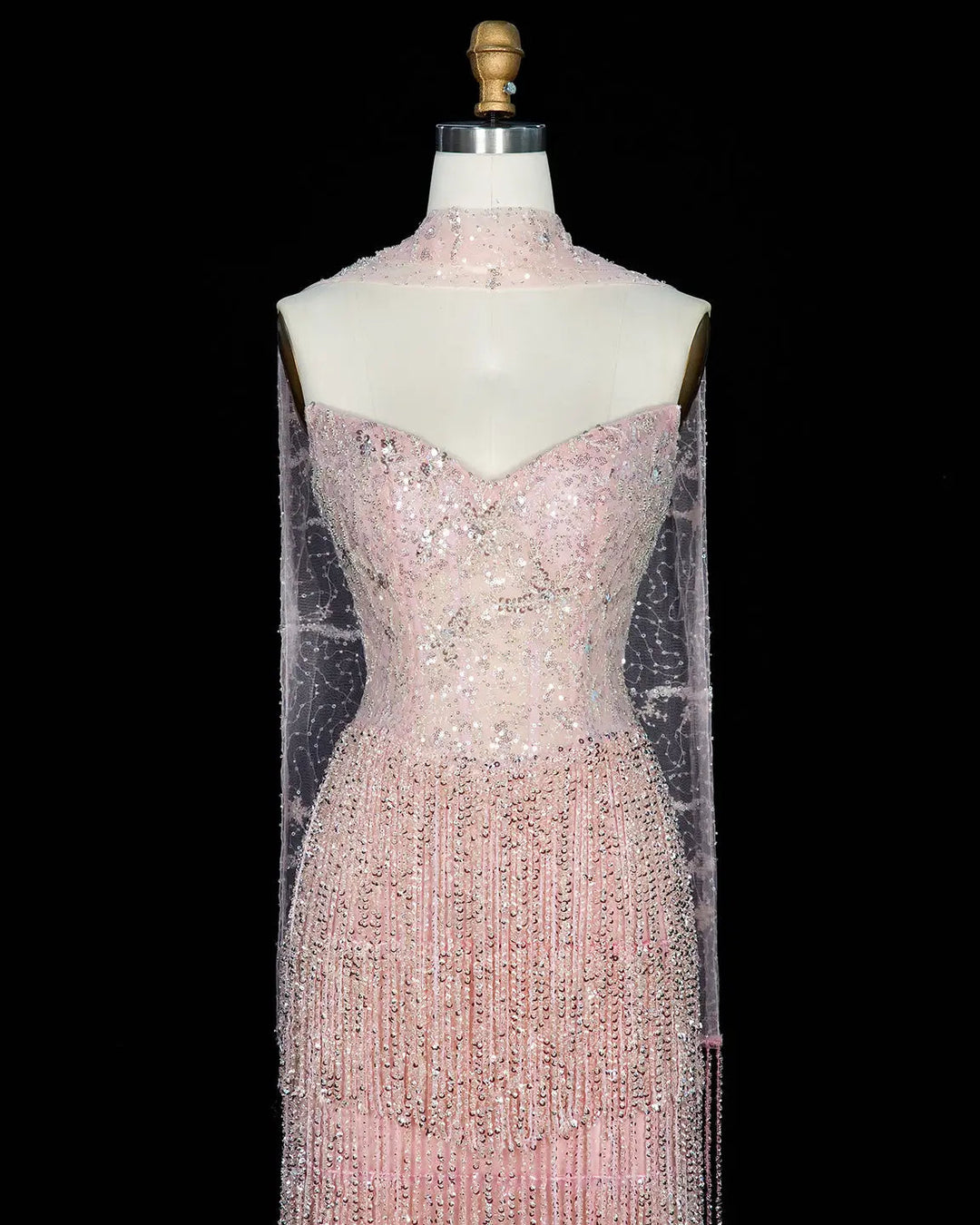 Dreamy Vow SS240 pink crystal beaded fringe sweetheart column evening dress