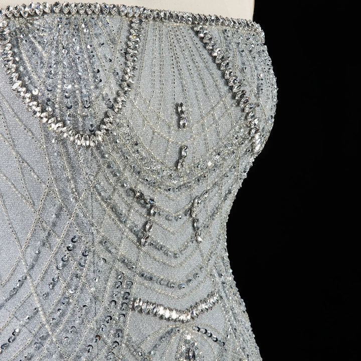 Dreamy Vow SS255 gray strapless beaded fringe evening gown model view