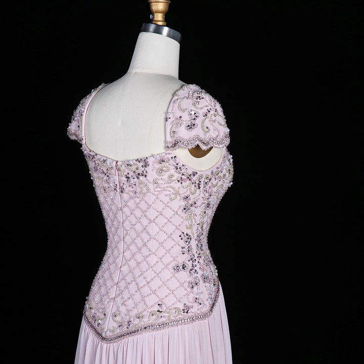 Dreamy Vow SS258 pink beaded cap sleeve chiffon evening gown side detail