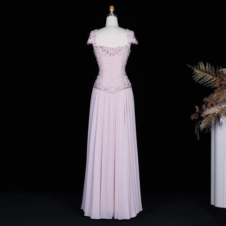 Dreamy Vow SS258 pink beaded cap sleeve chiffon evening gown embellishment detail