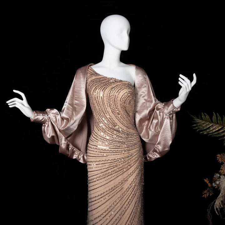 Dreamy Vow SS311 champagne sequin evening dress satin bolero front detail