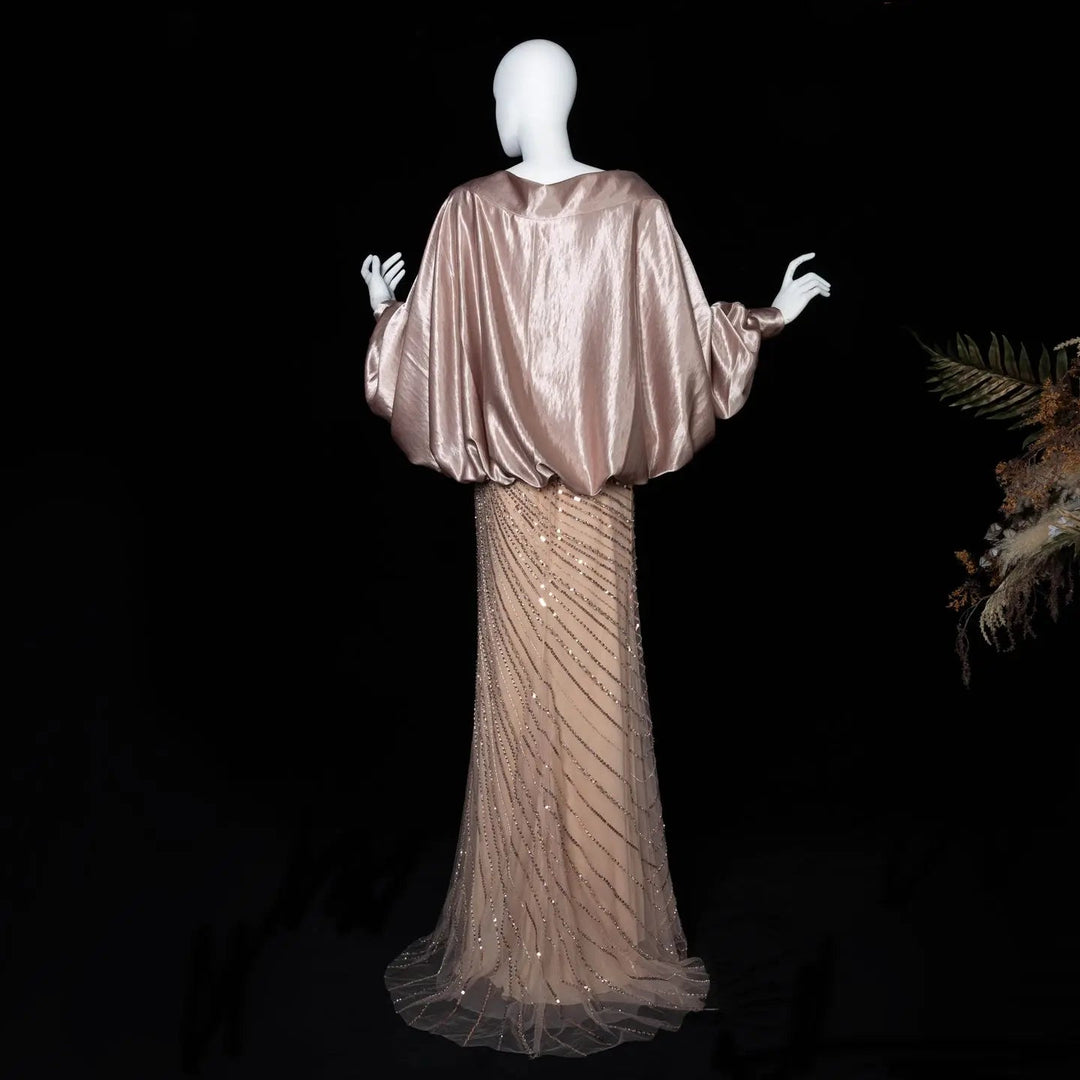 Dreamy Vow SS311 champagne sequin mermaid evening dress bolero back full view