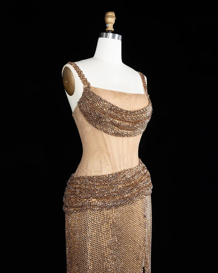 Dreamy Vow SS331 Champagne beaded evening gown, additional view 02