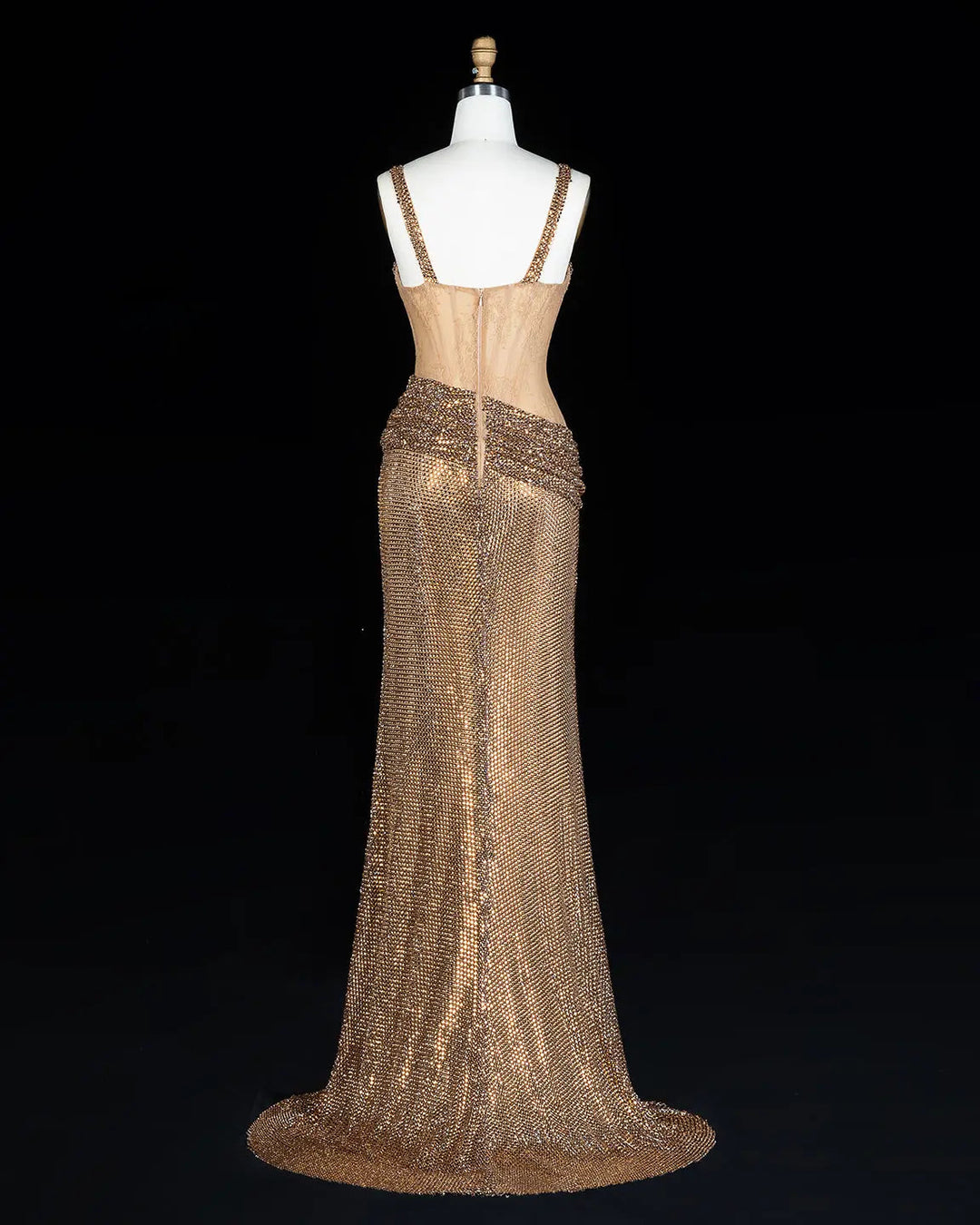 Dreamy Vow SS331 Champagne beaded evening gown, back