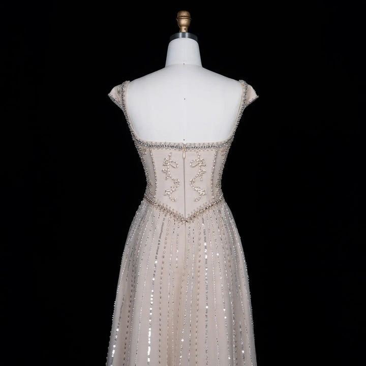 Dreamy Vow SS332 Champagne a-line evening gown back detail