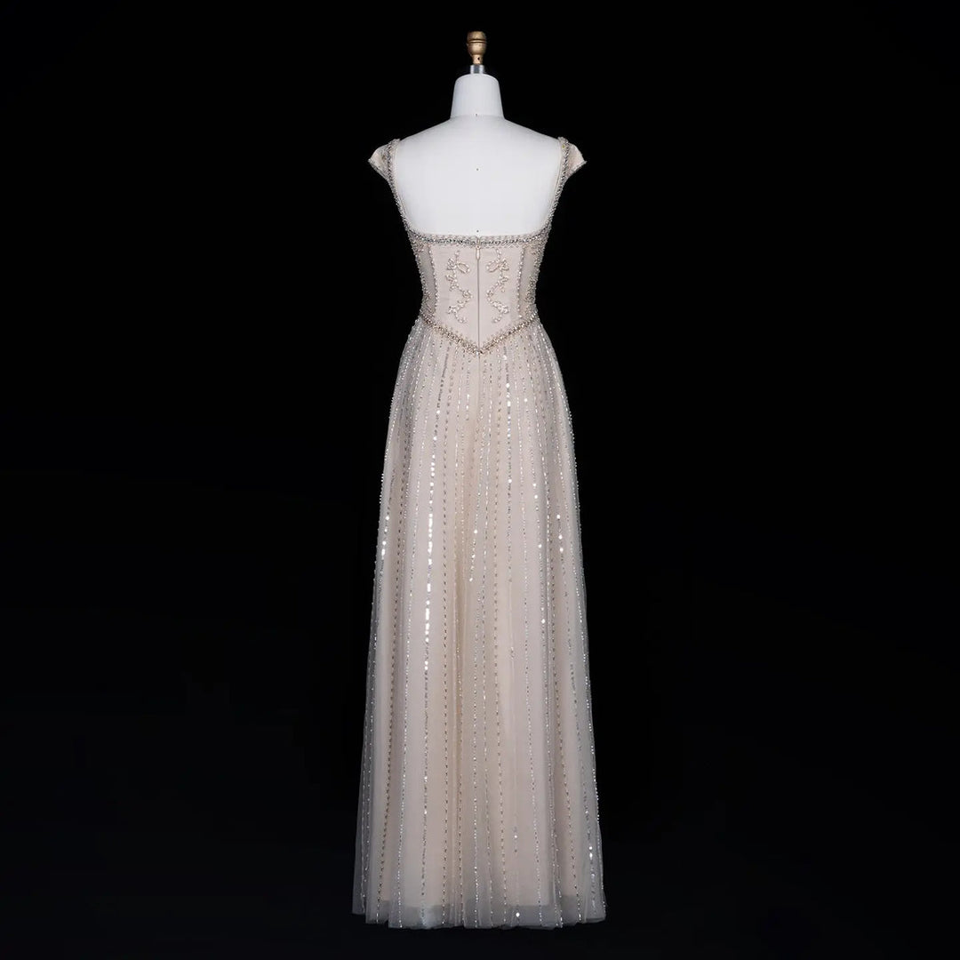 Dreamy Vow SS332 Champagne a-line evening gown back