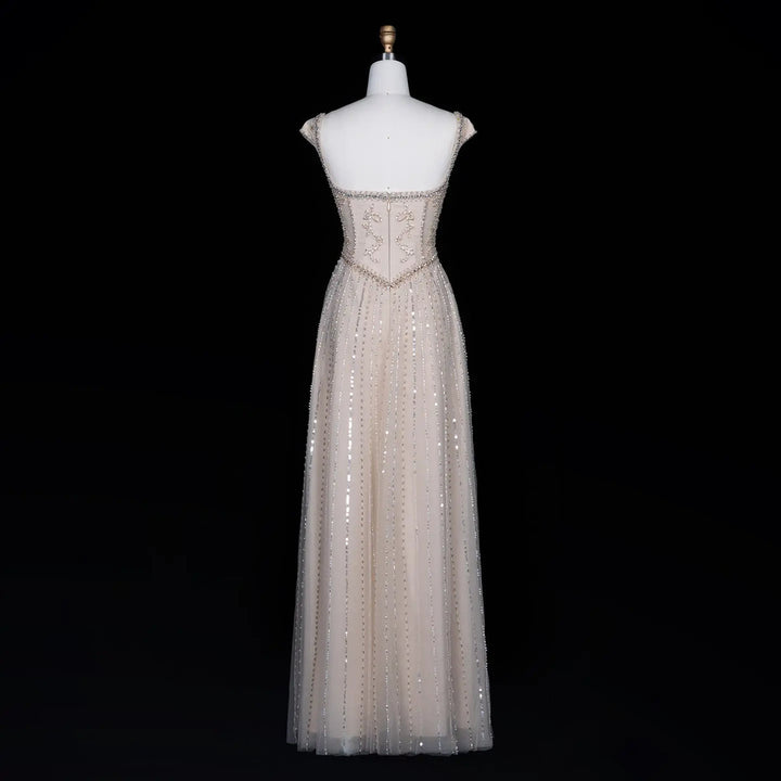 Dreamy Vow SS332 Champagne a-line evening gown back