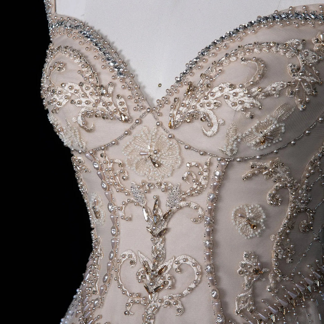 Dreamy Vow SS332 Champagne a-line evening gown beading detail
