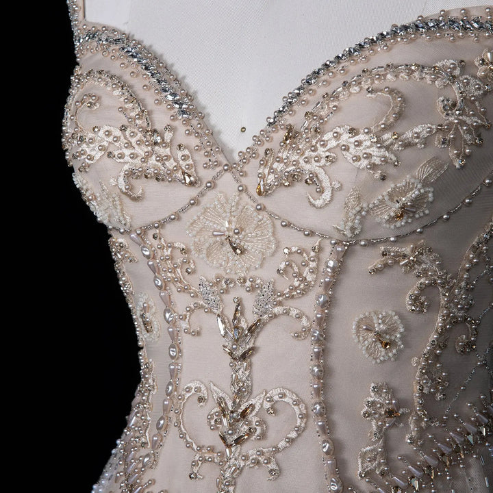Dreamy Vow SS332 Champagne a-line evening gown beading detail