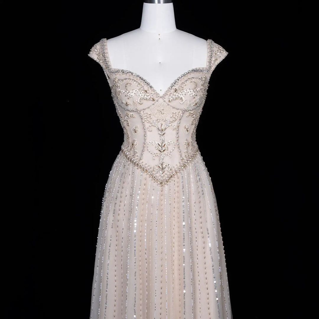 Dreamy Vow SS332 Champagne a-line evening gown bodice front