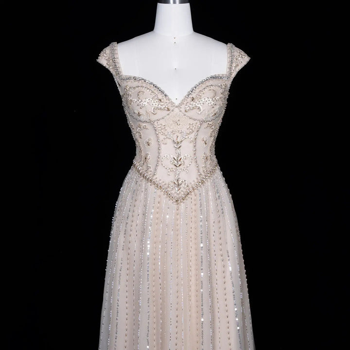 Dreamy Vow SS332 Champagne a-line evening gown bodice front