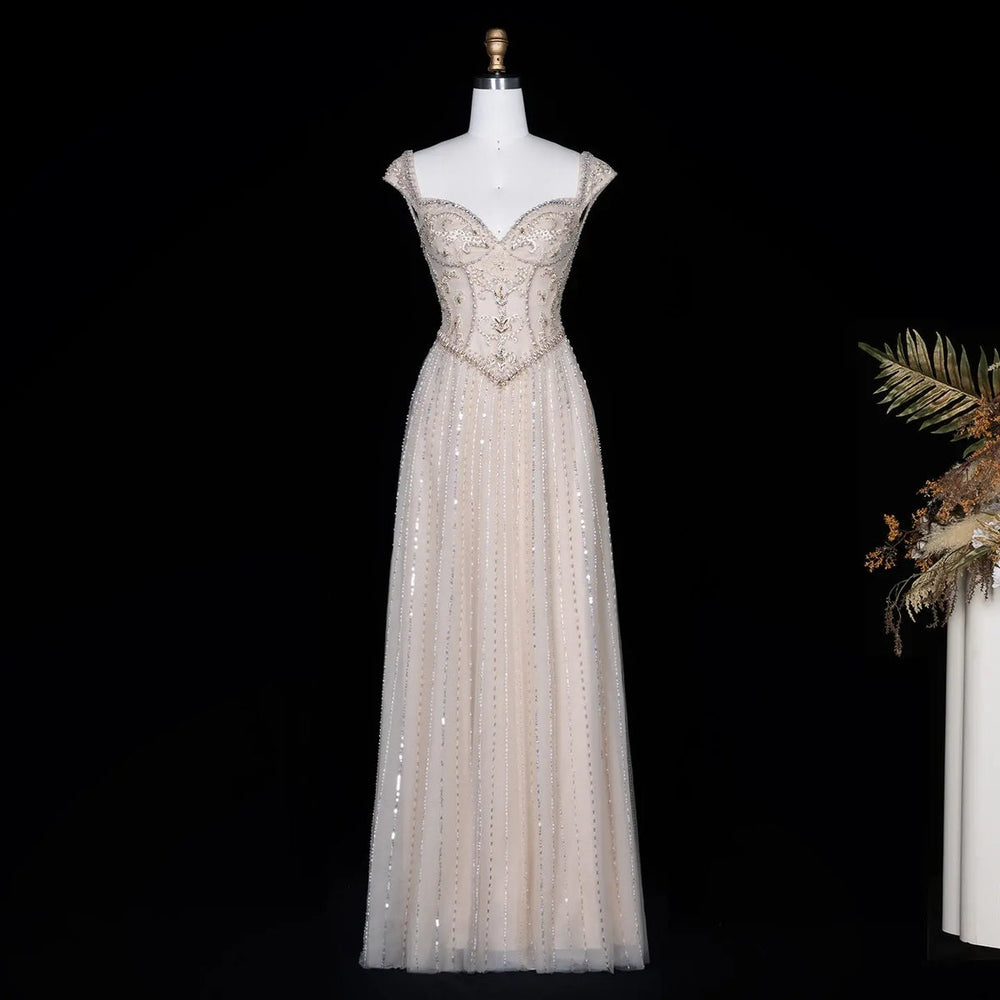 Dreamy Vow SS332 Champagne a-line evening gown front