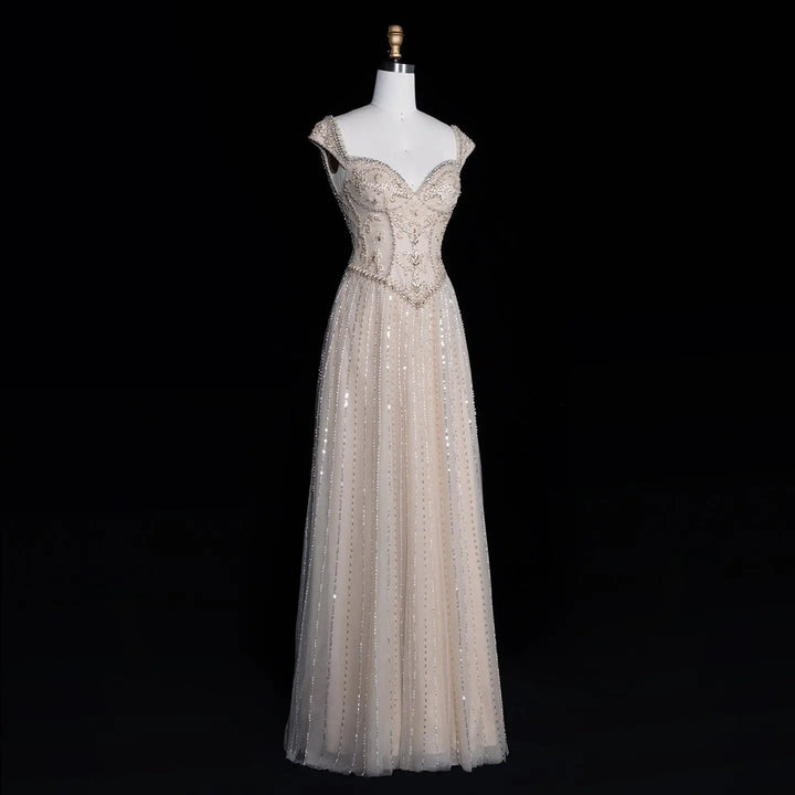 Dreamy Vow SS332 Champagne a-line evening gown side front