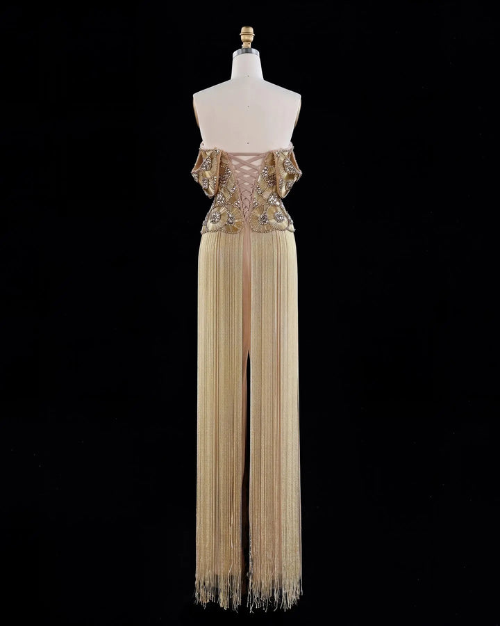 Dreamy Vow SS333 Gold beaded evening gown, back