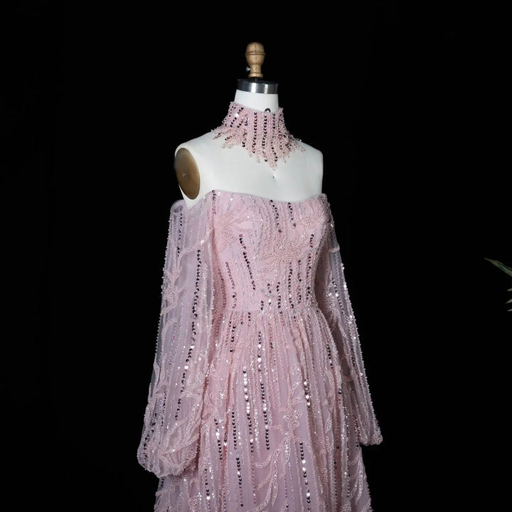 Dreamy Vow SS411 pink sequin evening dress beading detail