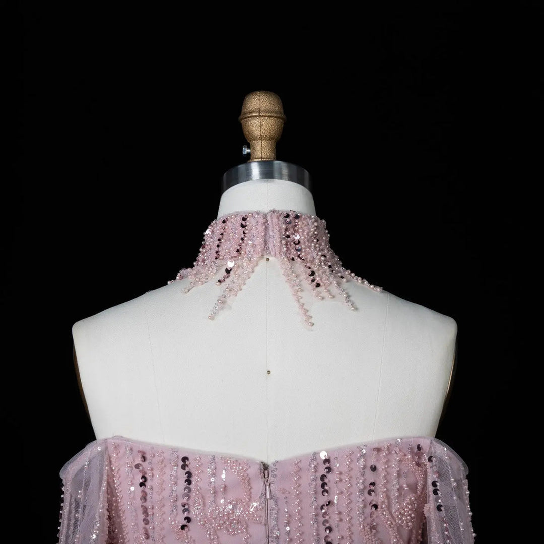 Dreamy Vow SS411 pink sequin evening dress choker detail