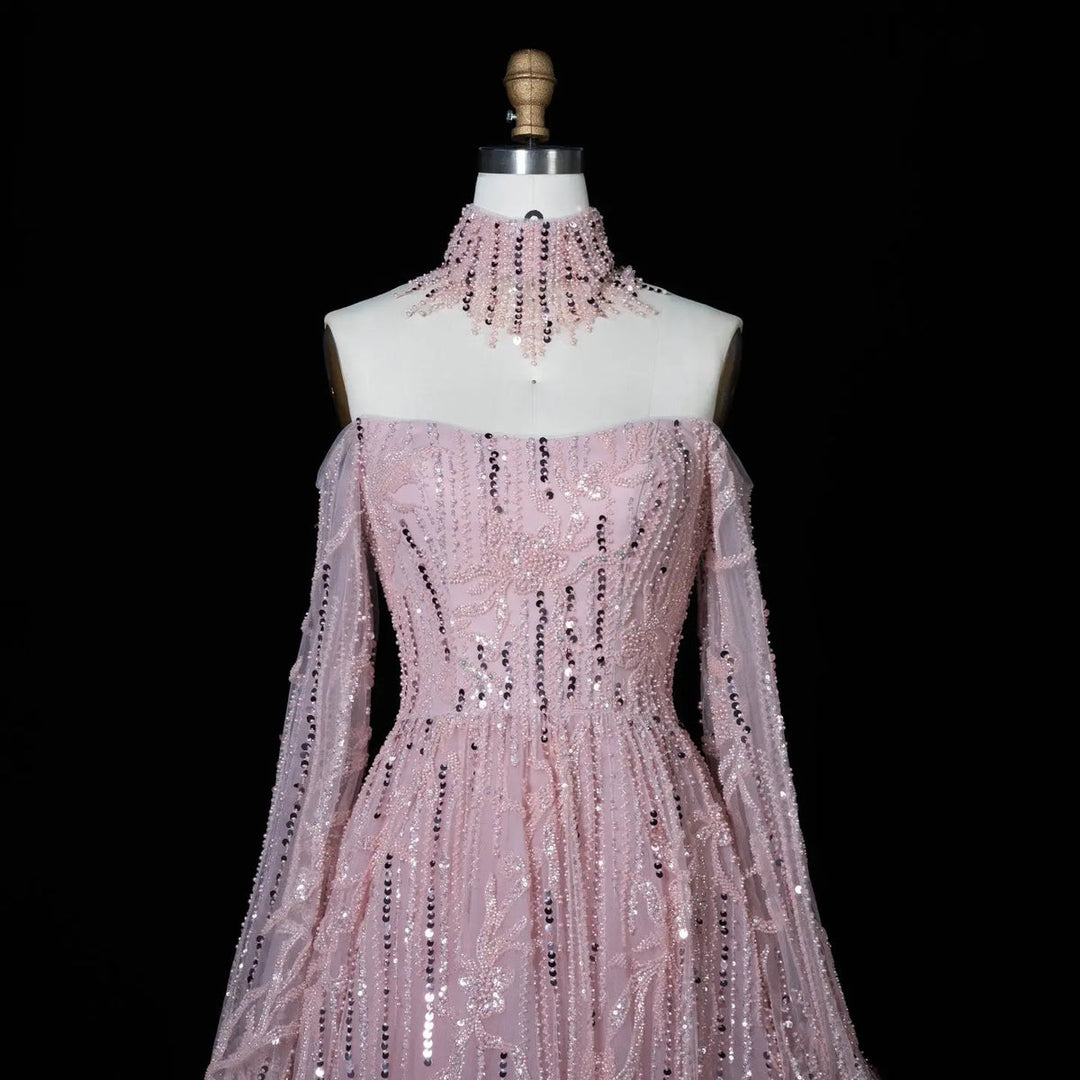 Dreamy Vow SS411 pink sequin evening dress fabric detail